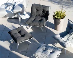 Hot Fauteuil d'extérieur grand confort avec repose-pieds modulaire gris foncé et blanc 