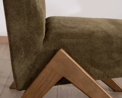 Discount Fauteuil esprit vintage en tissu vert kaki clair "Tolga" pieds boomerang en bois Fauteuil