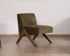Discount Fauteuil esprit vintage en tissu vert kaki clair 