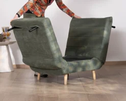 New Fauteuil esprit vintage en tissu vert kaki 