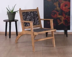 Fauteuil ethnique bas en bois de hêtre et cordages "Pop Vintage" Fauteuil