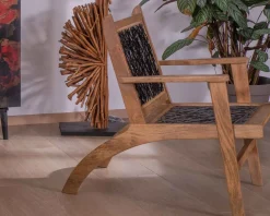 Fauteuil ethnique bas en bois de hêtre et cordages "Pop Vintage" Fauteuil