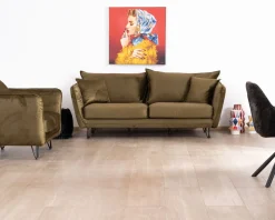 Discount Fauteuil kaki tissu ultra doux design vintage 