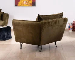 Discount Fauteuil kaki tissu ultra doux design vintage 