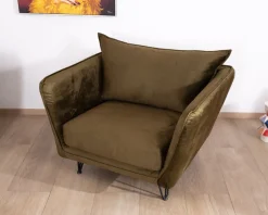 Discount Fauteuil kaki tissu ultra doux design vintage 
