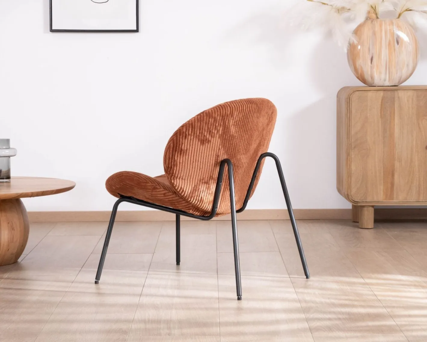 Fauteuil lounge design en velours côtelé rouille "Sonate" Fauteuil