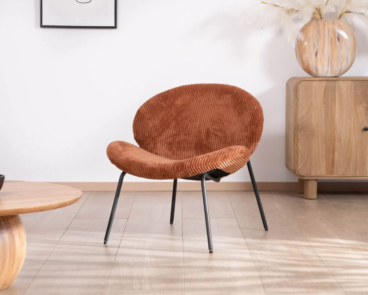 Fauteuil lounge design en velours côtelé rouille "Sonate" Fauteuil