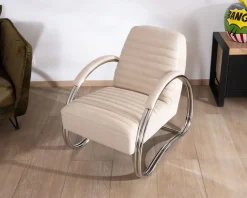 Fauteuil lounge rétro en cuir blanc et acier inoxydable "AstroPop" Fauteuil