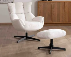 Online Fauteuil pivotant avec repose-pieds modulaire en tissu bouclette écru 