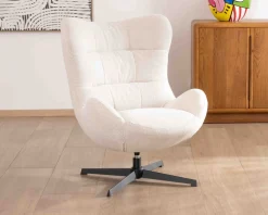 Hot Fauteuil pivotant cocooning en tissu bouclette blanc cassé "Calista" forme enveloppante Fauteuil