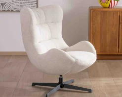 Hot Fauteuil pivotant cocooning en tissu bouclette blanc cassé 