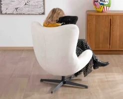 Hot Fauteuil pivotant cocooning en tissu bouclette blanc cassé 