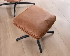 Sale Fauteuil pivotant esprit rétro avec pouf en tissu microfibre coloris havane "Branson" Fauteuil