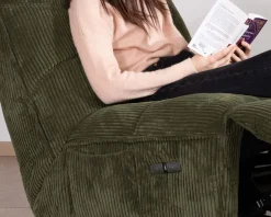 Outlet Fauteuil relax esprit cosy en velours côtelé vert