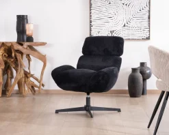 Best Fauteuil relax tournant 360° en velours côtelé noir 