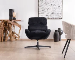 Best Fauteuil relax tournant 360° en velours côtelé noir 