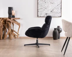 Best Fauteuil relax tournant 360° en velours côtelé noir 