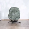 New Fauteuil rotatif design rétro en tissu soyeux vert sauge "Branson" avec pouf Fauteuil