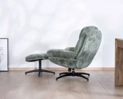 New Fauteuil rotatif design rétro en tissu soyeux vert sauge