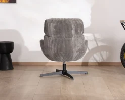 New Fauteuil rétro en tissu gris et pied pivotant en métal noir "Bissett" Fauteuil