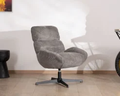 New Fauteuil rétro en tissu gris et pied pivotant en métal noir 