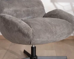 New Fauteuil rétro en tissu gris et pied pivotant en métal noir 