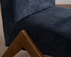 Discount Fauteuil rétro tissu bleu foncé avec pieds bois boomerang "Tolga" Fauteuil