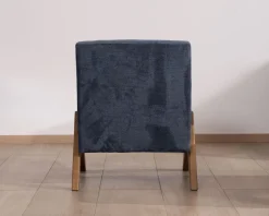 Discount Fauteuil rétro tissu bleu foncé avec pieds bois boomerang 