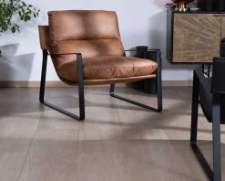 New Fauteuil rétro tissu havane et métal noir 