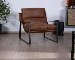 New Fauteuil rétro tissu havane et métal noir 