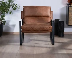 New Fauteuil rétro tissu havane et métal noir 