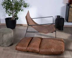 New Fauteuil rétro tissu havane et métal noir 