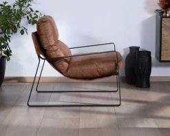 New Fauteuil rétro tissu havane et métal noir 