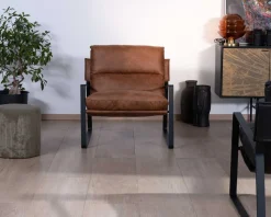 New Fauteuil rétro tissu havane et métal noir 