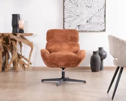 Hot Fauteuil tournant 360° en velours côtelé terracotta 