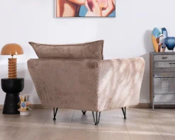 Discount Fauteuil ultra confort esprit scandinave en velours côtelé camel 