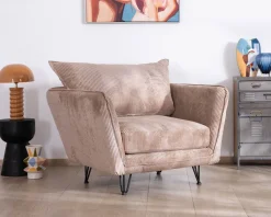 Discount Fauteuil ultra confort esprit scandinave en velours côtelé camel 