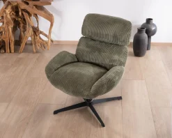 Outlet Fauteuil ultra confort tournant 360° en velours côtelé vert doux "Bissett" Fauteuil