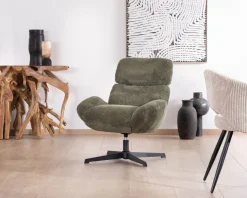 Outlet Fauteuil ultra confort tournant 360° en velours côtelé vert doux 