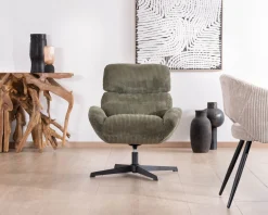 Outlet Fauteuil ultra confort tournant 360° en velours côtelé vert doux 