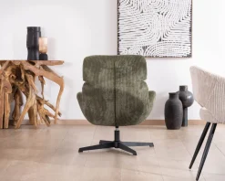 Outlet Fauteuil ultra confort tournant 360° en velours côtelé vert doux 
