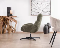 Outlet Fauteuil ultra confort tournant 360° en velours côtelé vert doux 
