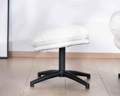 Best Fauteuil vintage avec pouf en tissu blanc ultra doux 