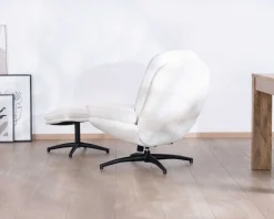 Best Fauteuil vintage avec pouf en tissu blanc ultra doux 