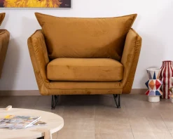 Clearance Fauteuil vintage ocre en tissu et métal ultra confort