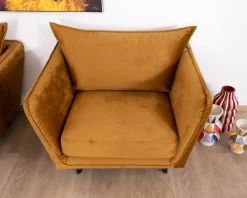 Clearance Fauteuil vintage ocre en tissu et métal ultra confort