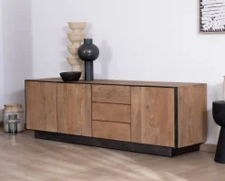 Outlet Grand banc TV 180 cm en manguier style épuré "Santo" avec portes et tiroirs Meuble Télé