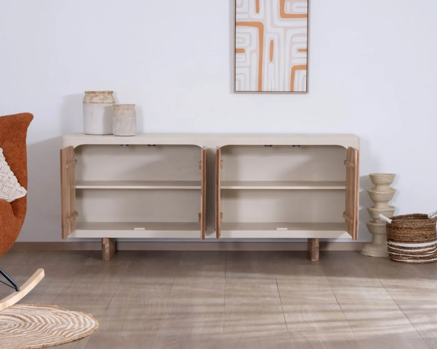 Outlet Grand buffet bas 4 portes style organique et contemporain "Miona" Buffet Et Bahut