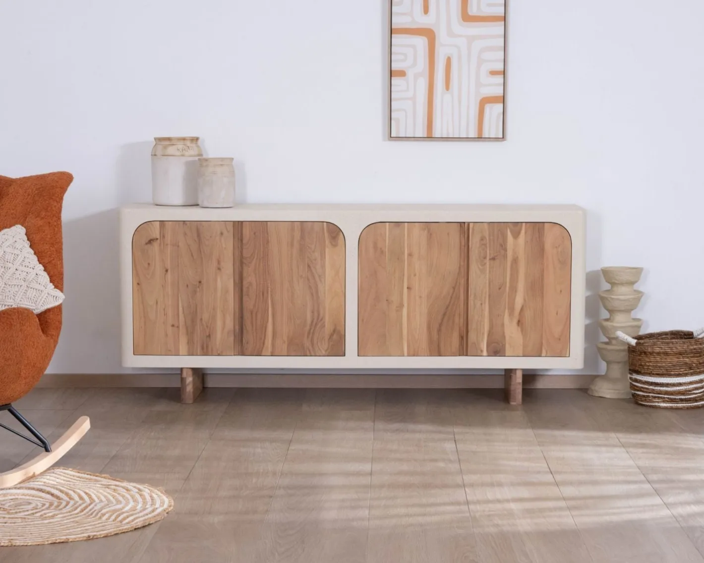 Outlet Grand buffet bas 4 portes style organique et contemporain "Miona" Buffet Et Bahut