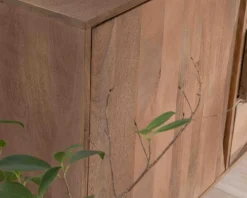 Clearance Grand buffet contemporain en manguier avec portes et tiroirs poignées encastrées 